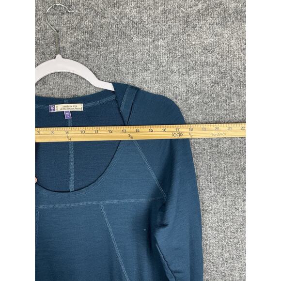 Ibex Sweater Dress Women's Large Blue Merino Wool Pockets Hooded Tunic - Picture 7 of 14